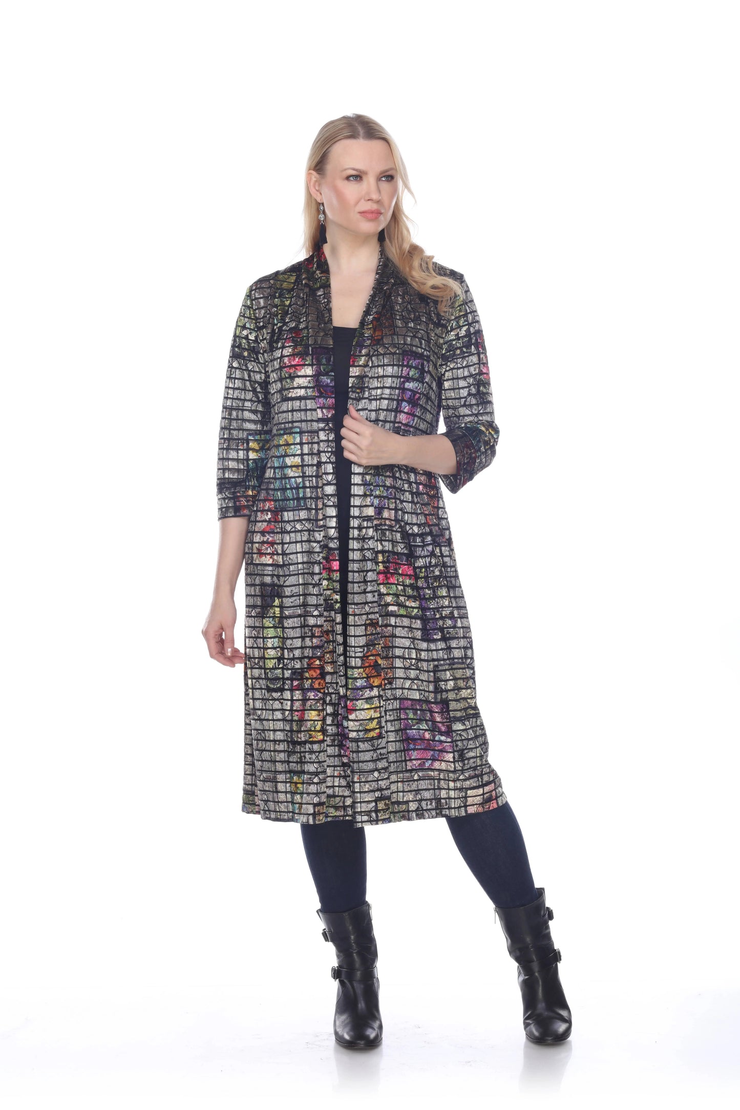 Women's Patterned Open Front Cardigan Coat