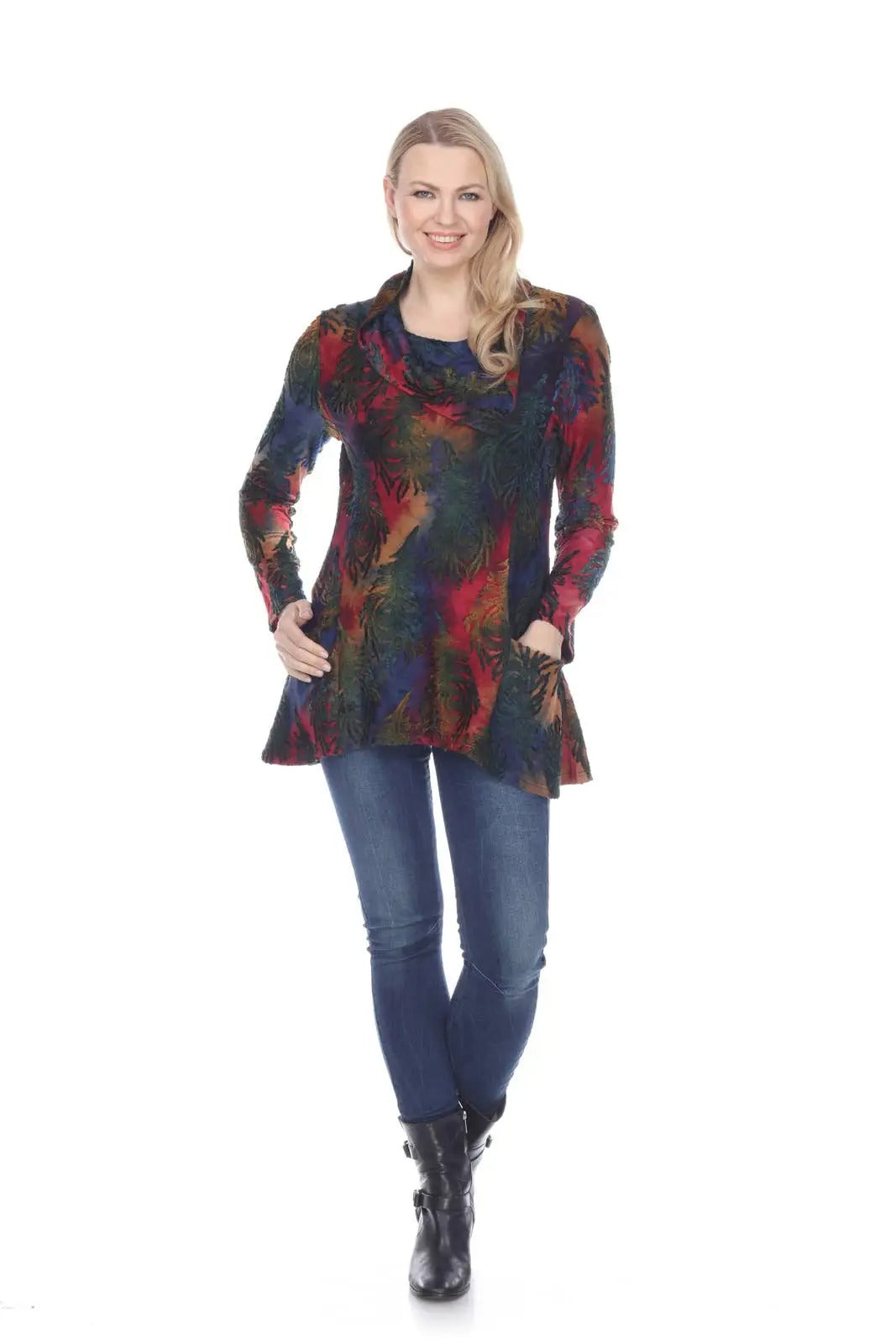Women's Floral Print Tunic Top with Long Sleeves