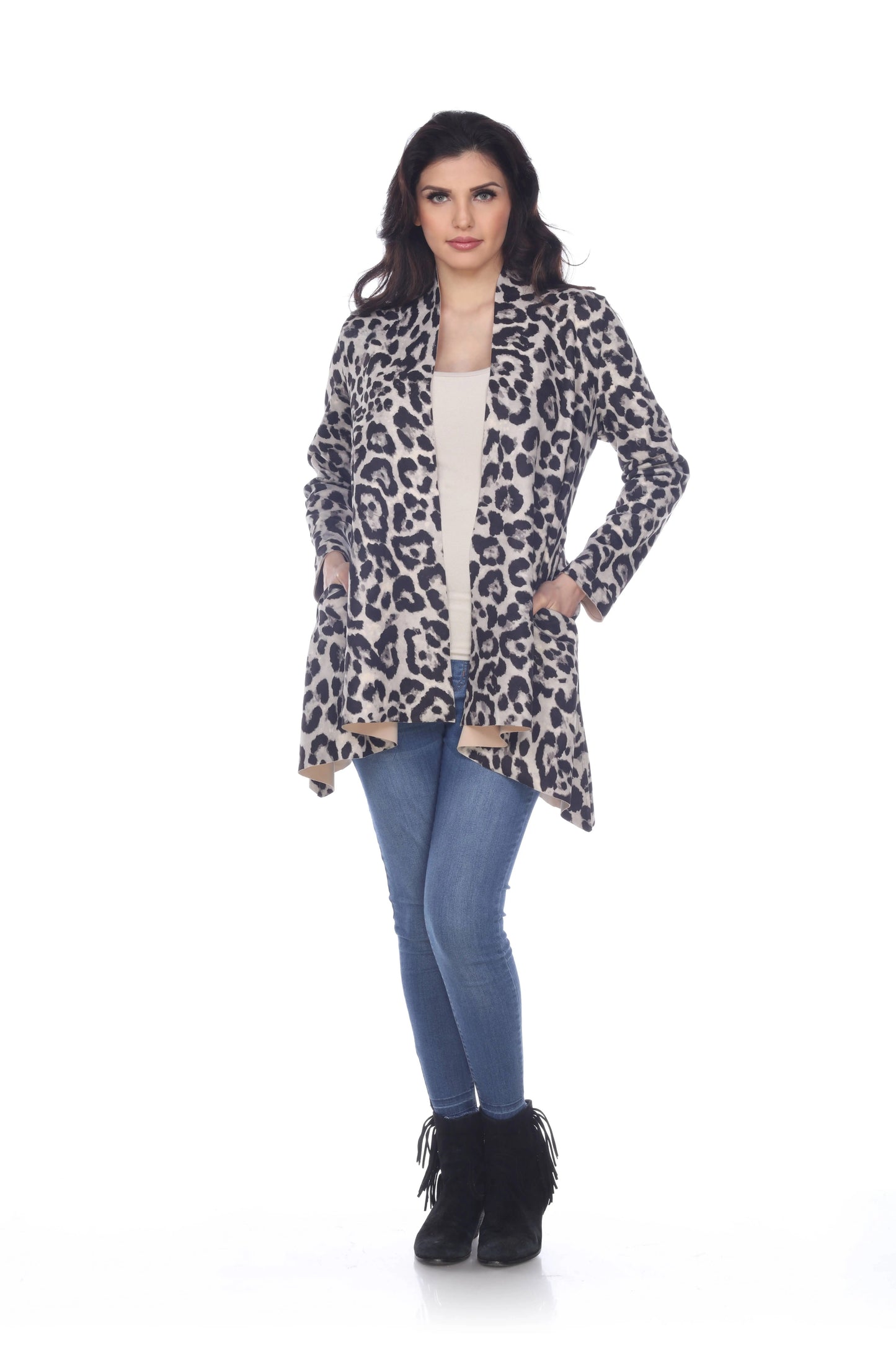 Women's Leopard Print Cardigan with Asymmetrical Hem