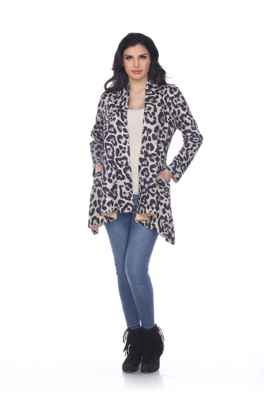 Women's Leopard Print Cardigan with Asymmetrical Hem