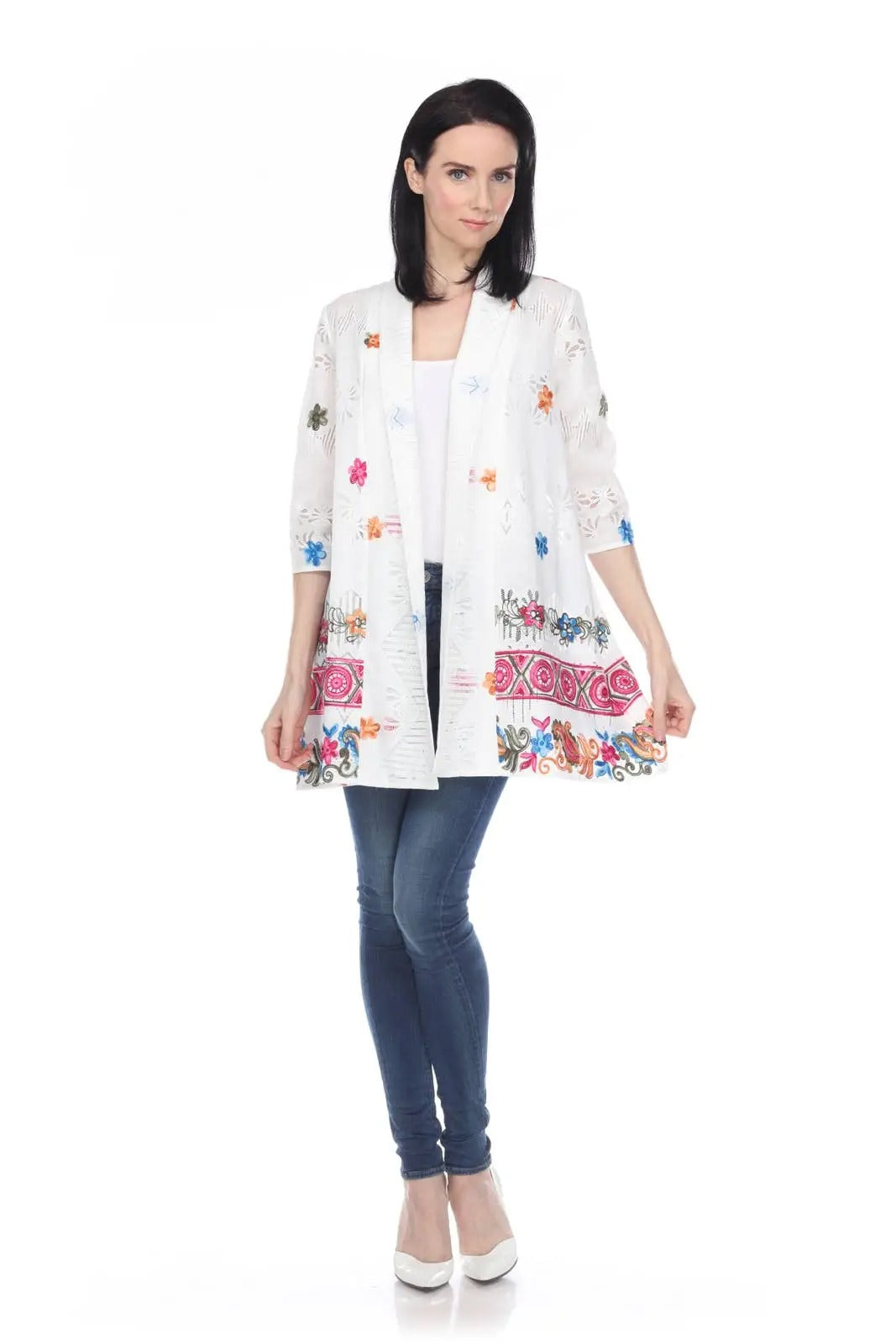 Women's Floral Embroidered Open Front Cardigan