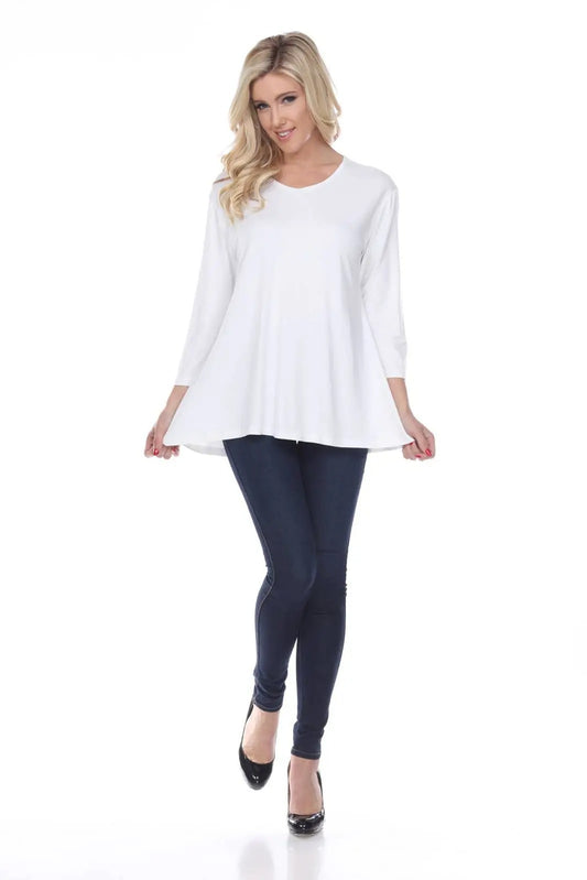 Women's Long Sleeve A-Line Tunic Top in White