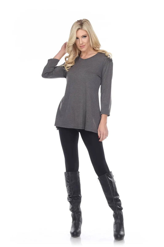 Women's Charcoal Gray Long Sleeve Tunic Top