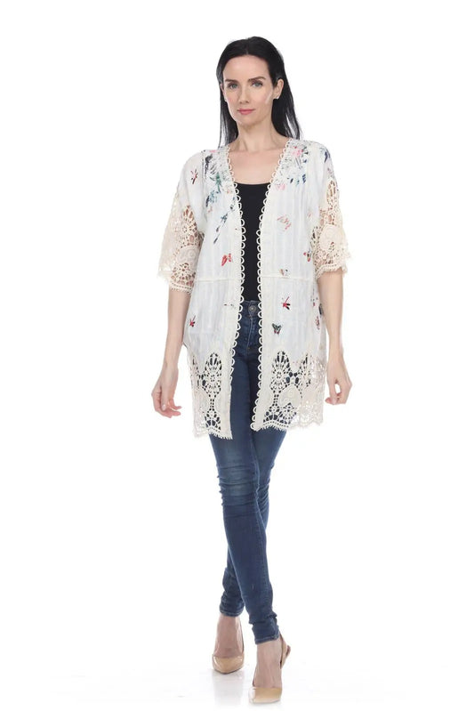 Women's Floral Lace Cardigan with Crochet Trim