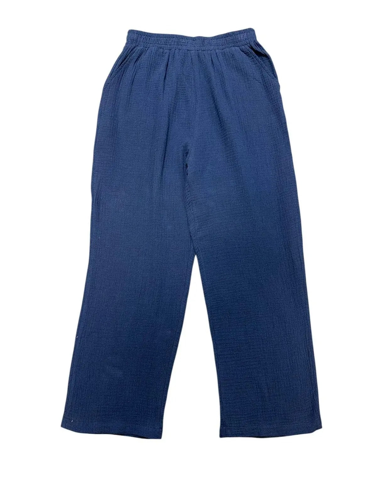 Women's Navy Blue Crinkle Textured Relaxed Fit Pants