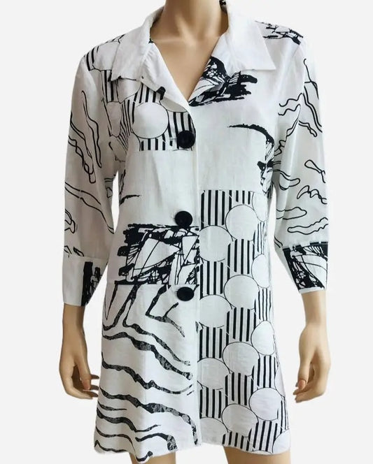 Women's Abstract Print Shirt Dress with Collar