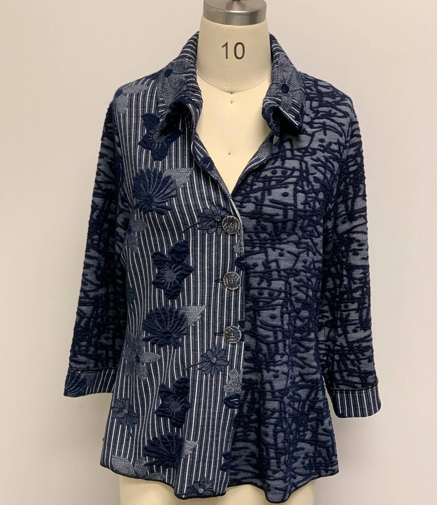 Women's Navy Patchwork Print Quilted Coat