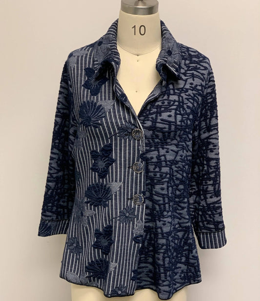Women's Navy Patchwork Print Quilted Coat