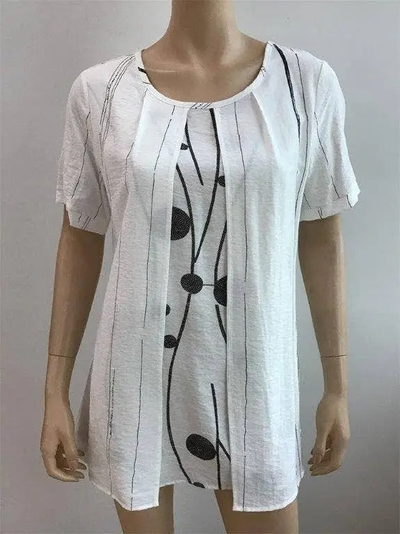 Women's White Graphic Print Short Sleeve Tunic Top