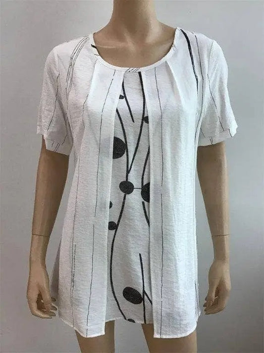 Women's White Graphic Print Short Sleeve Tunic Top