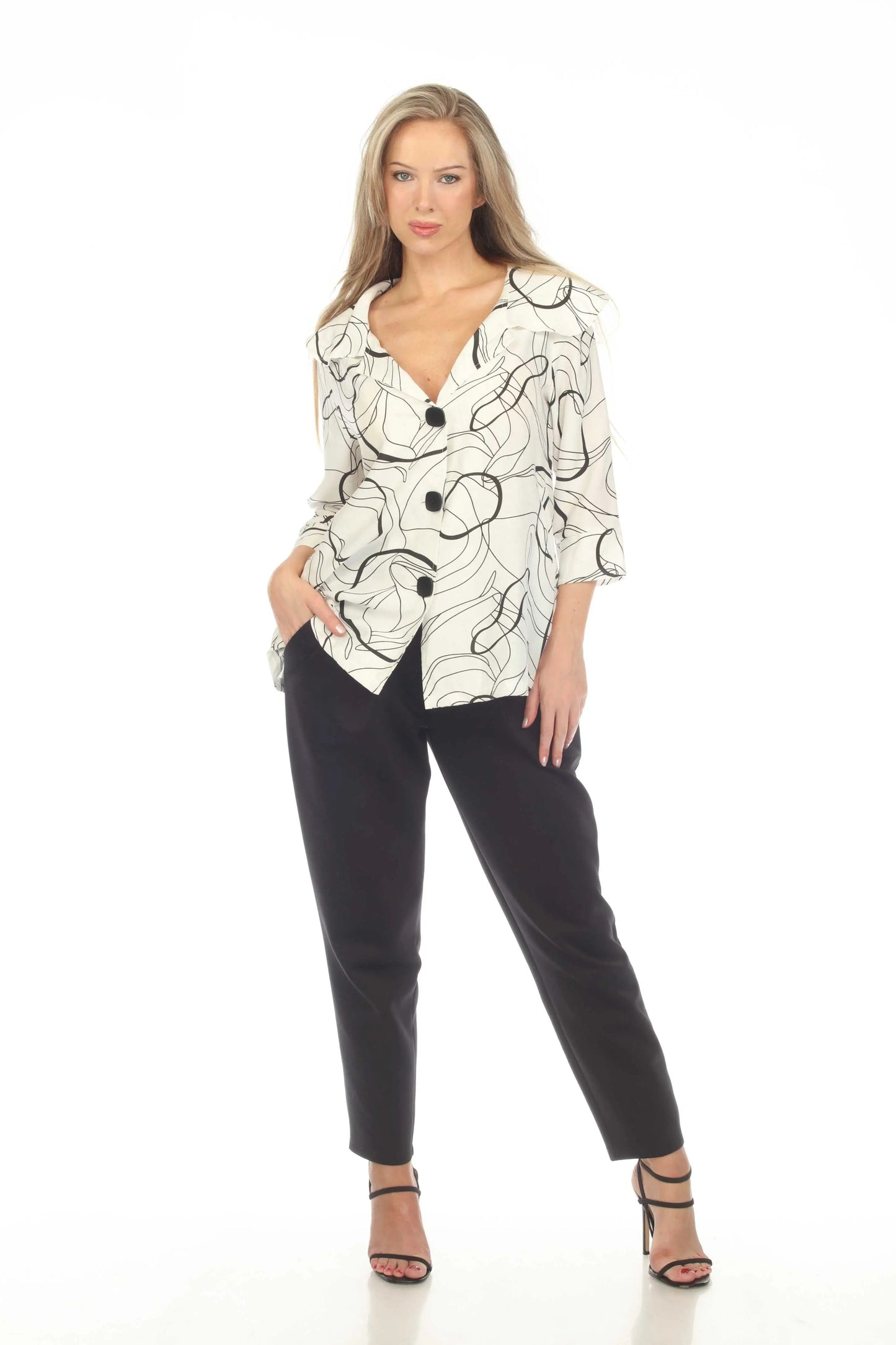 Women's Abstract Line Print Button-Front Blazer