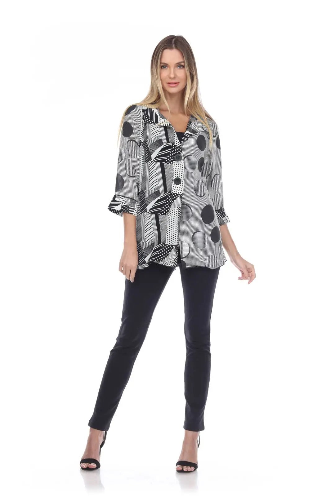 Women's Geometric Patterned Button-Front Tunic