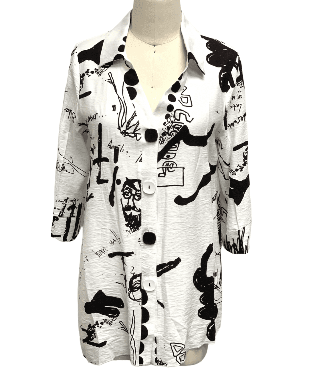 Women's Abstract Art Print Button-Front Shirt Dress