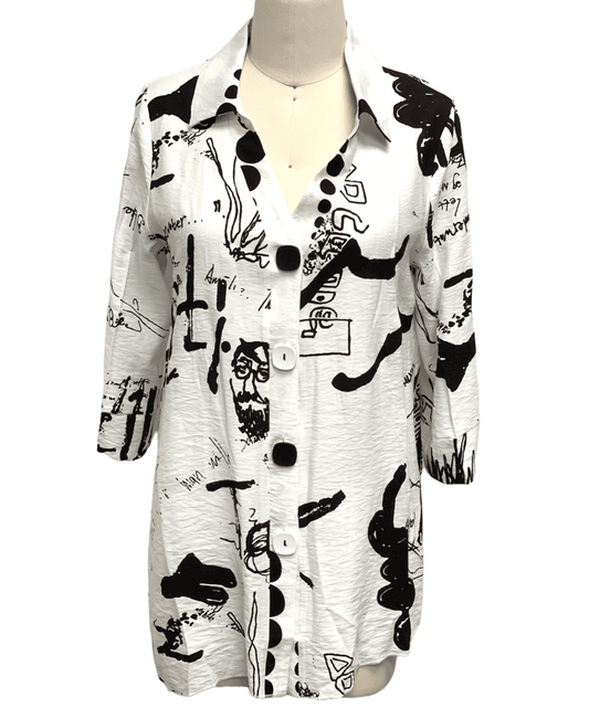 Women's Abstract Art Print Button-Front Shirt Dress