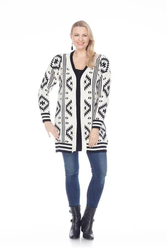 Women's Geometric Pattern Open Front Cardigan