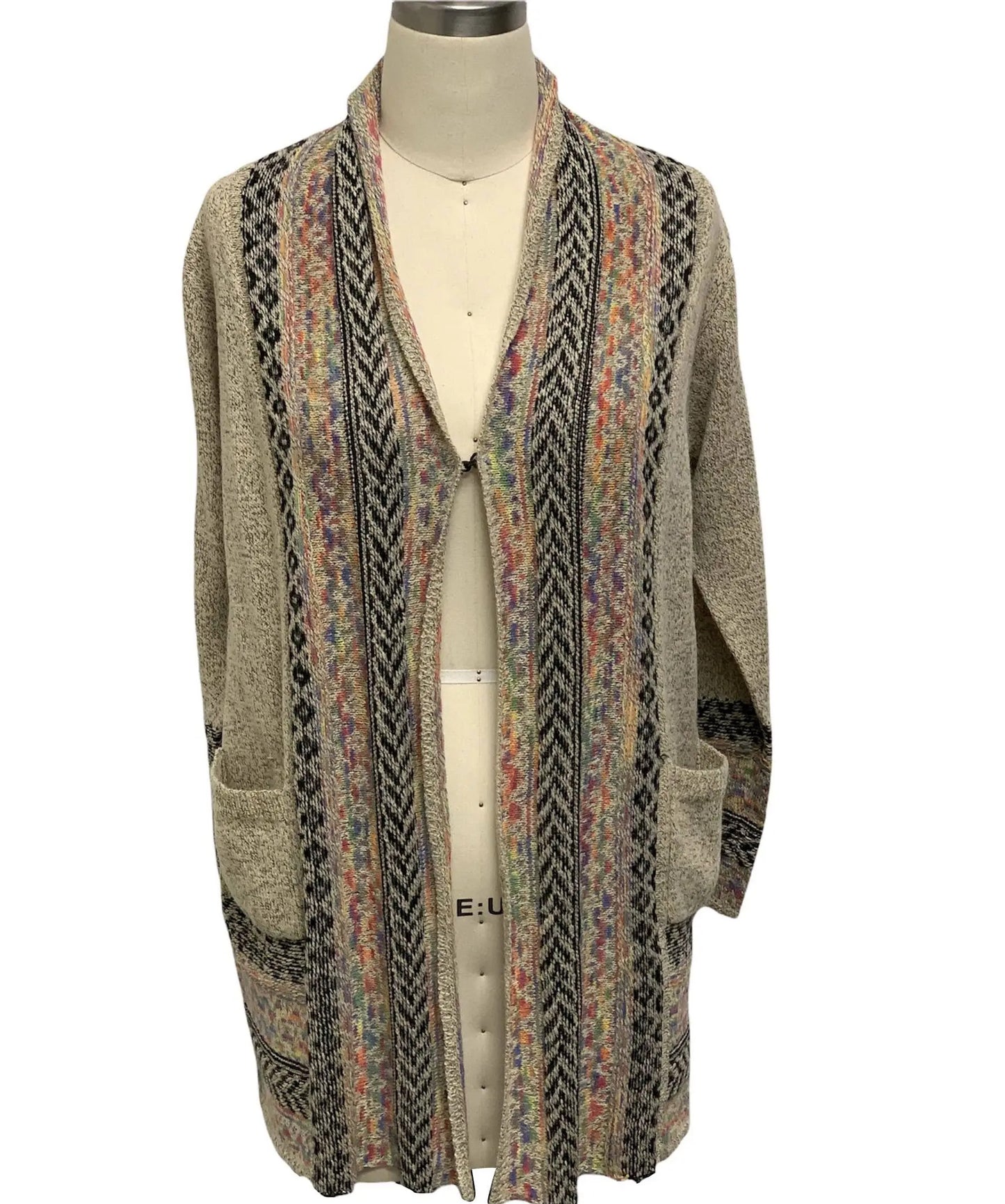 Women's Geometric Pattern Open Front Cardigan with Pockets