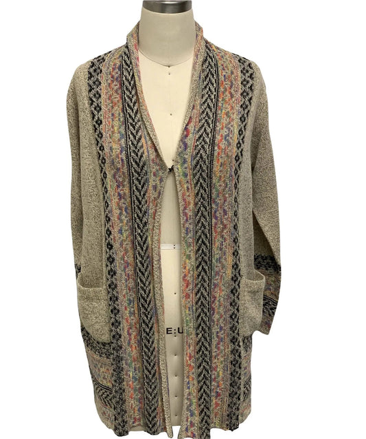 Women's Geometric Pattern Open Front Cardigan with Pockets