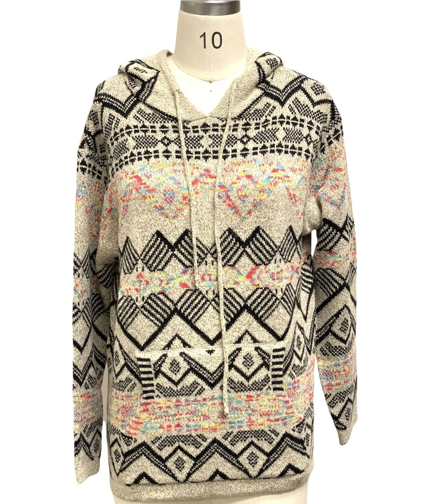 Women's Geometric Pattern Zip-Up Hoodie Sweater