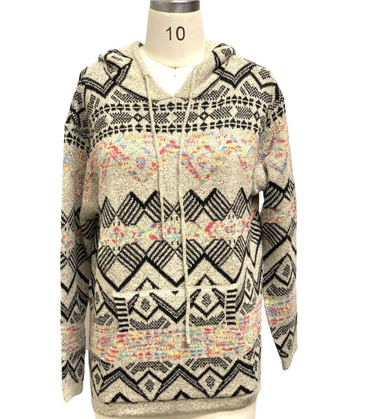 Women's Geometric Pattern Zip-Up Hoodie Sweater