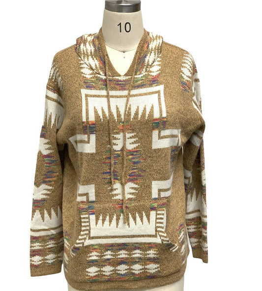 Women's Southwest Geometric Knit Hoodie Sweater