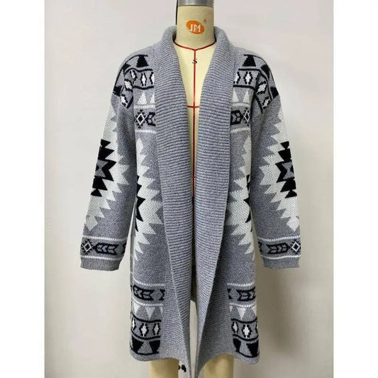 Women's Geometric Patterned Open Front Cardigan