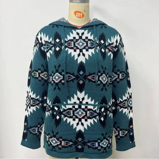 Women's Teal Geometric Fair Isle Knit Pullover Sweater