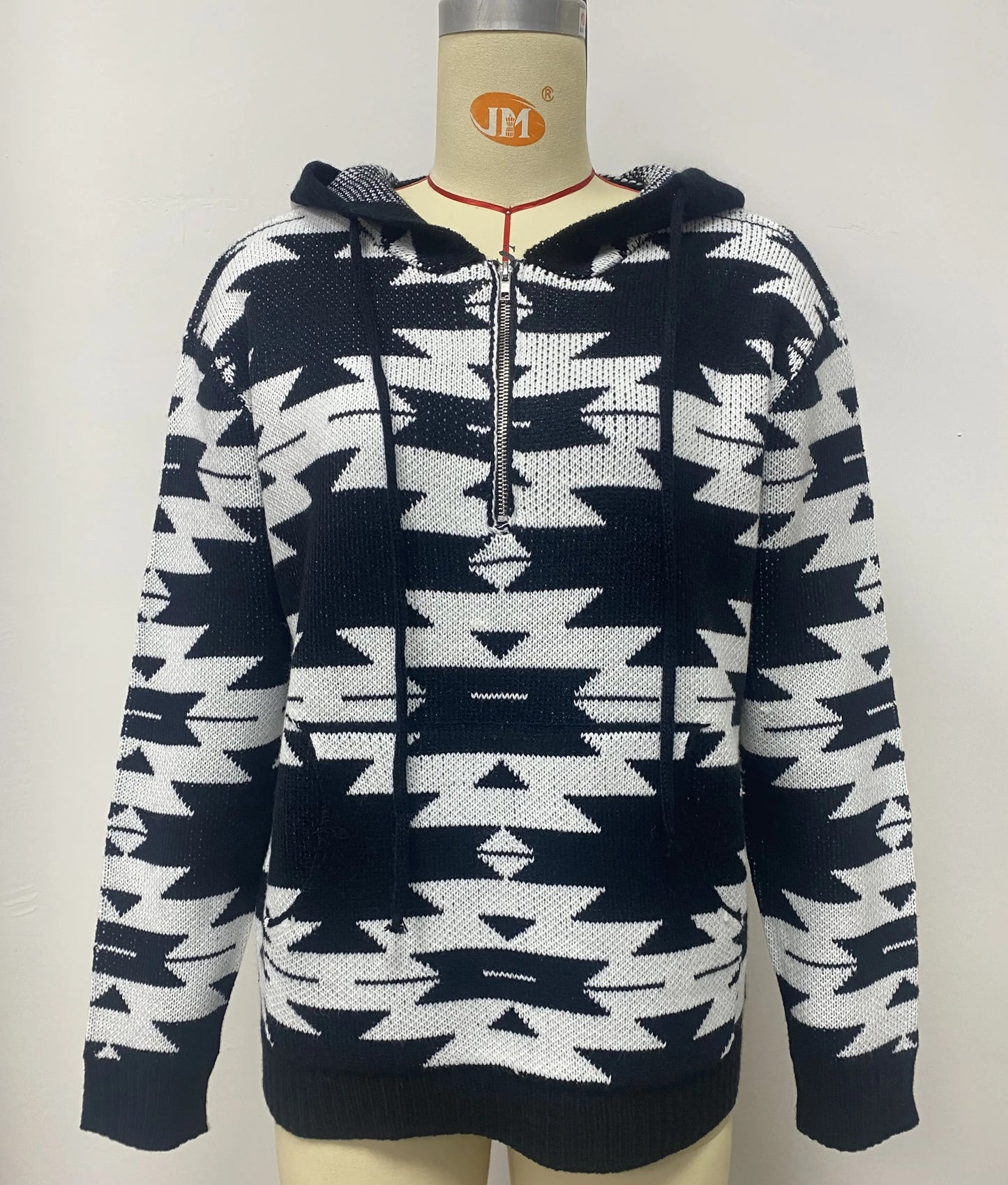 Women's Geometric Patterned Hoodie Sweater
