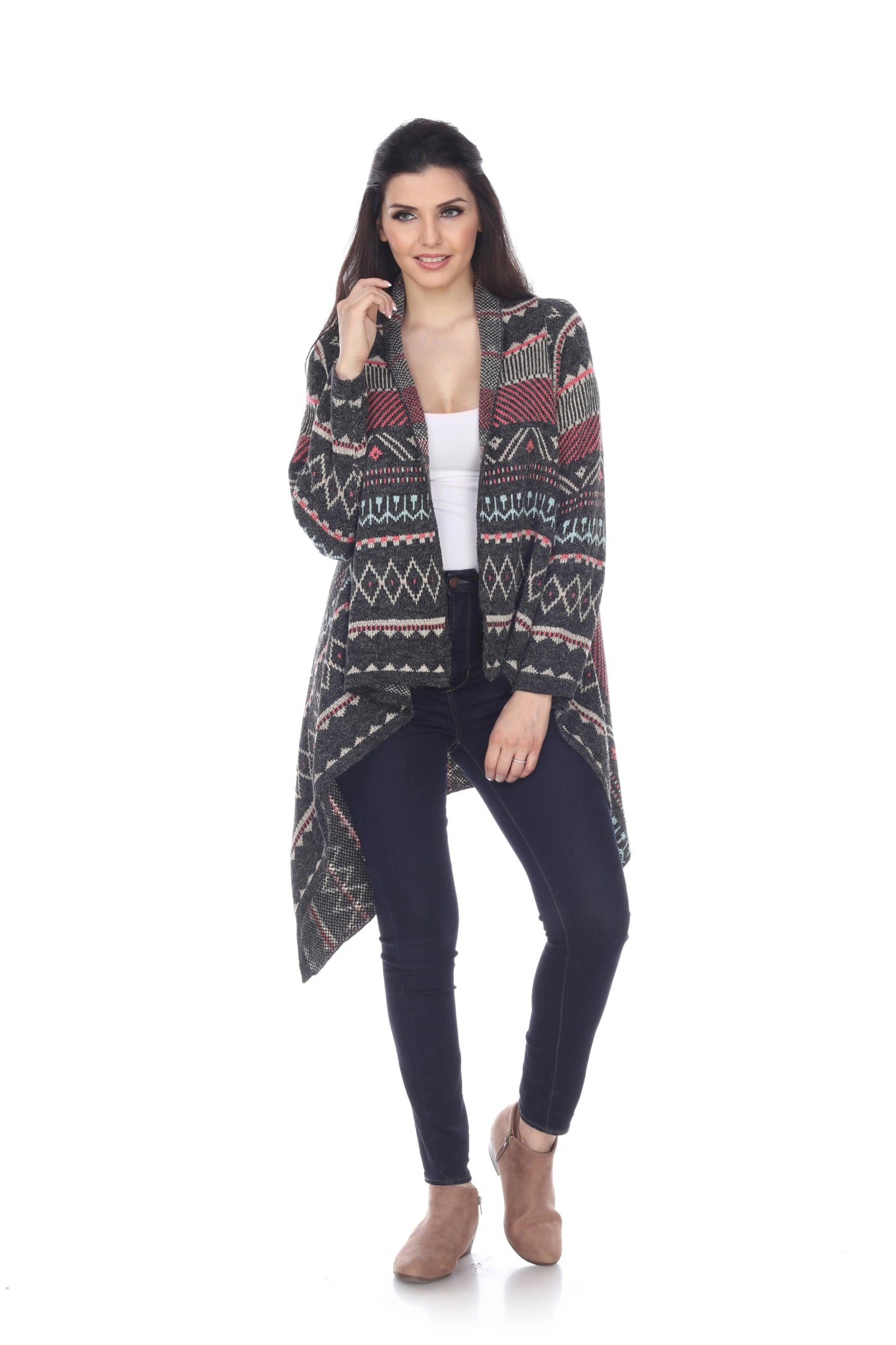 Women's Geometric Patterned Open Front Cardigan