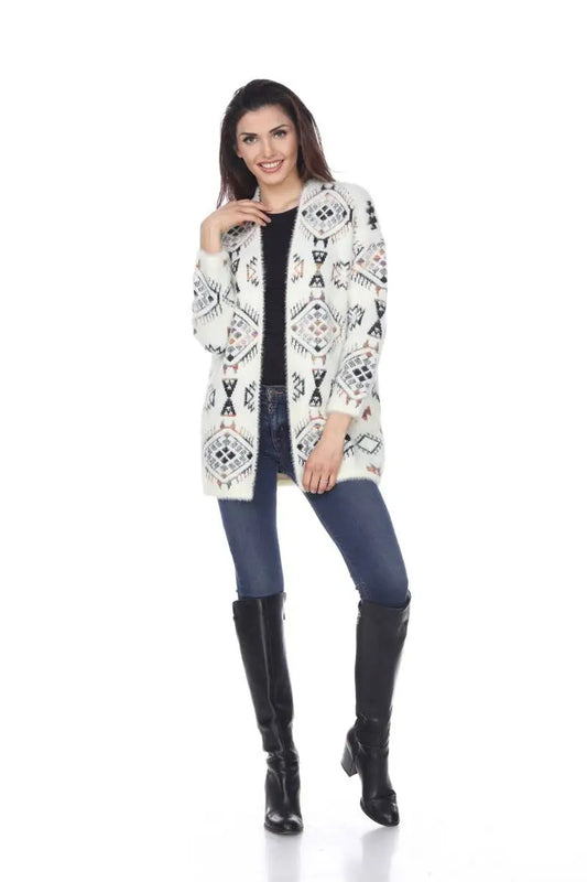 Women's Geometric Pattern Open Front Cardigan