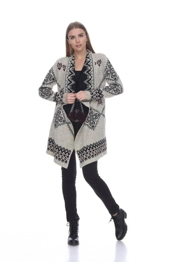 Women's Fair Isle Cardigan with Heart Pattern