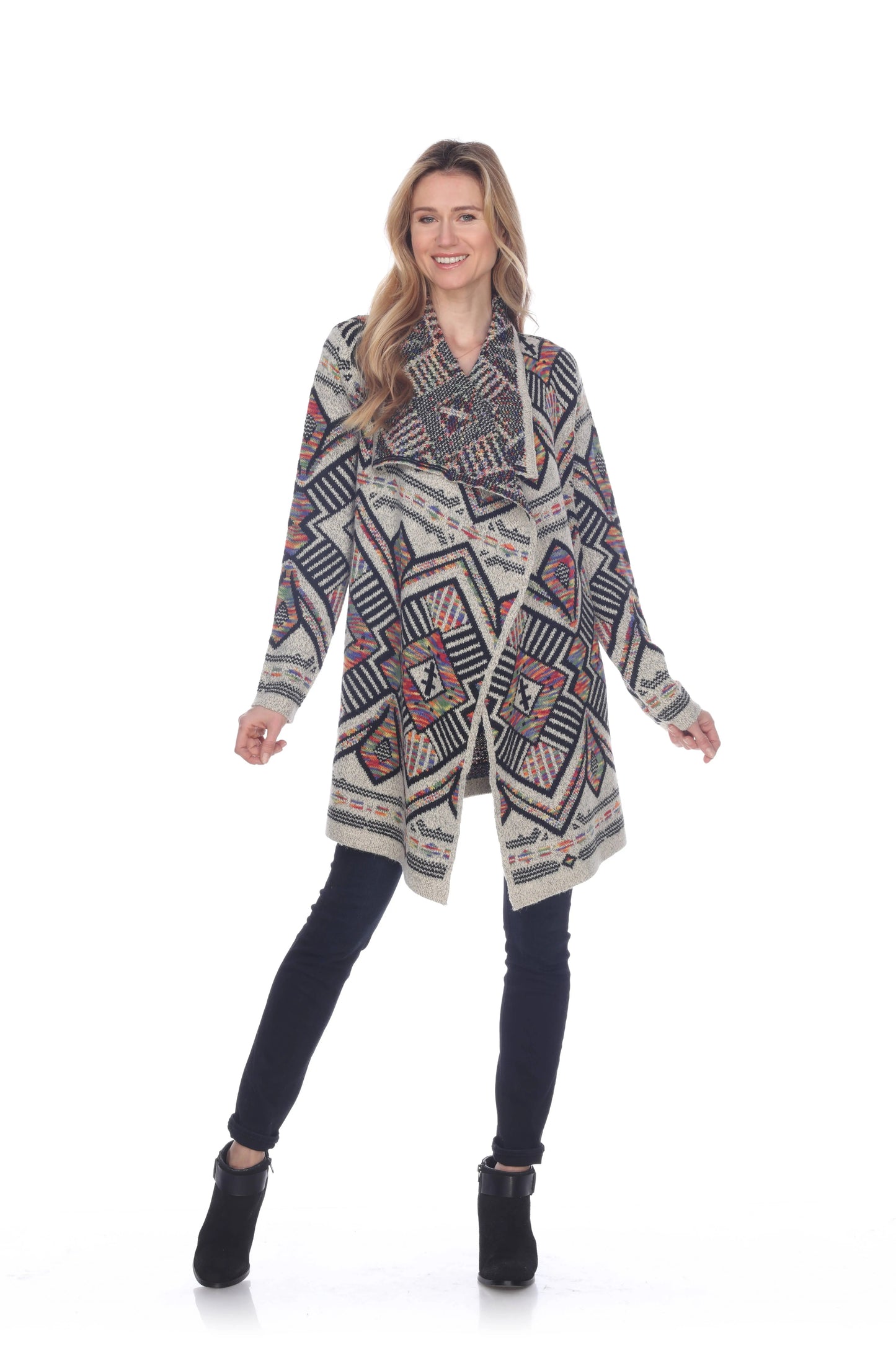 Women's Geometric Pattern Open Front Cardigan