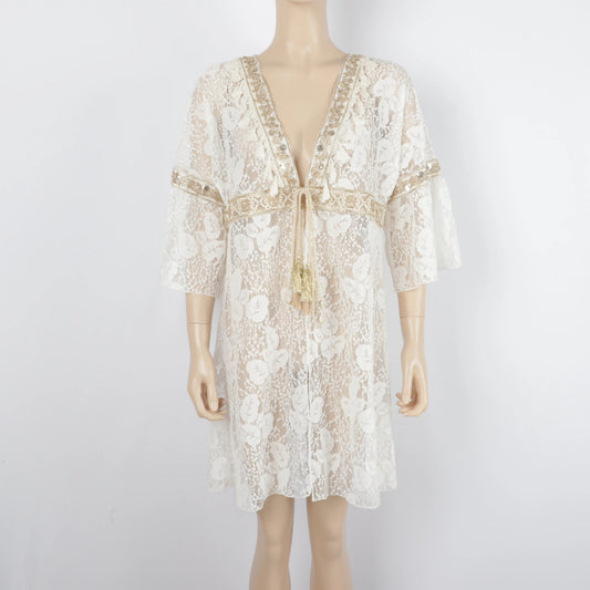 Women's Lace Kimono Robe with Tassel Tie