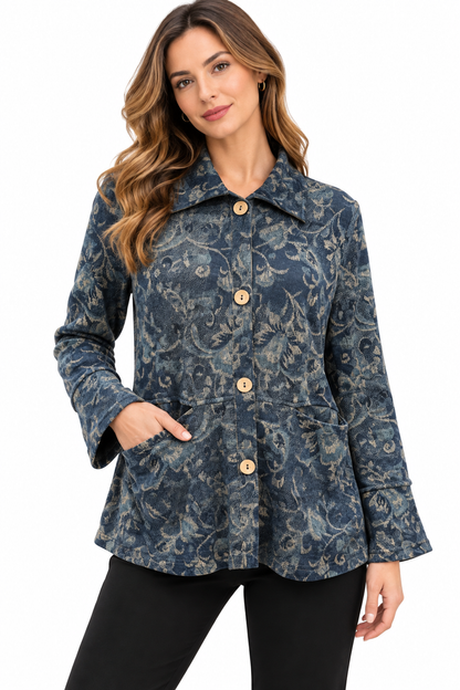 Women's denim blue pocket front button down Shirt