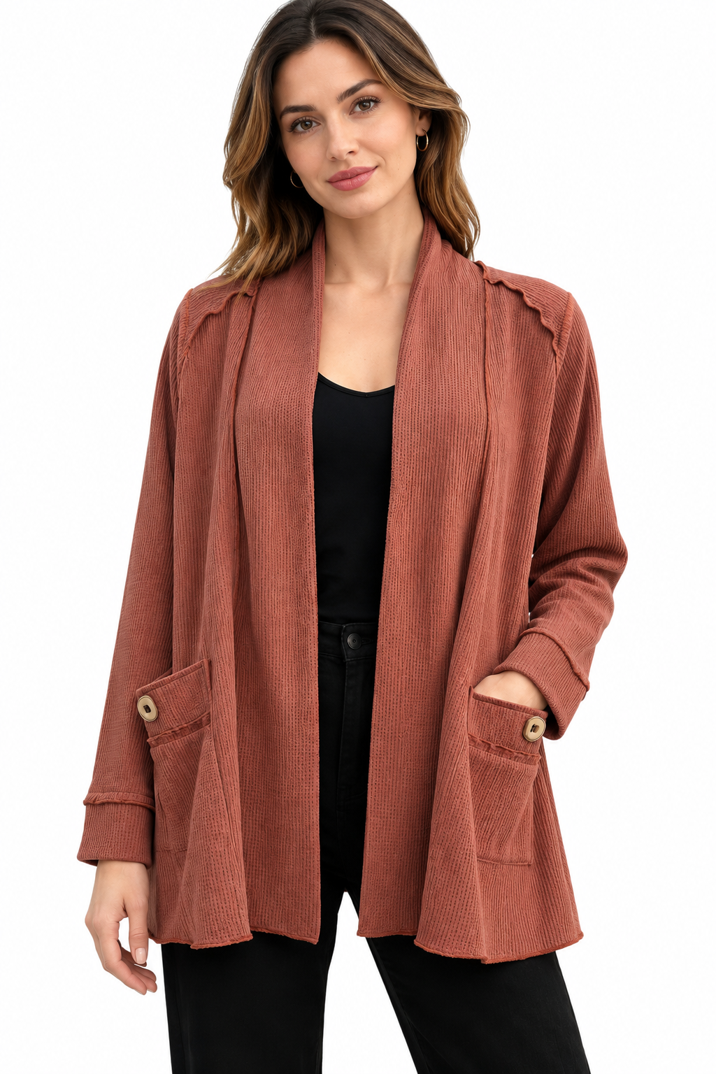 Women's brown interlock stich two Jacket Cardigan