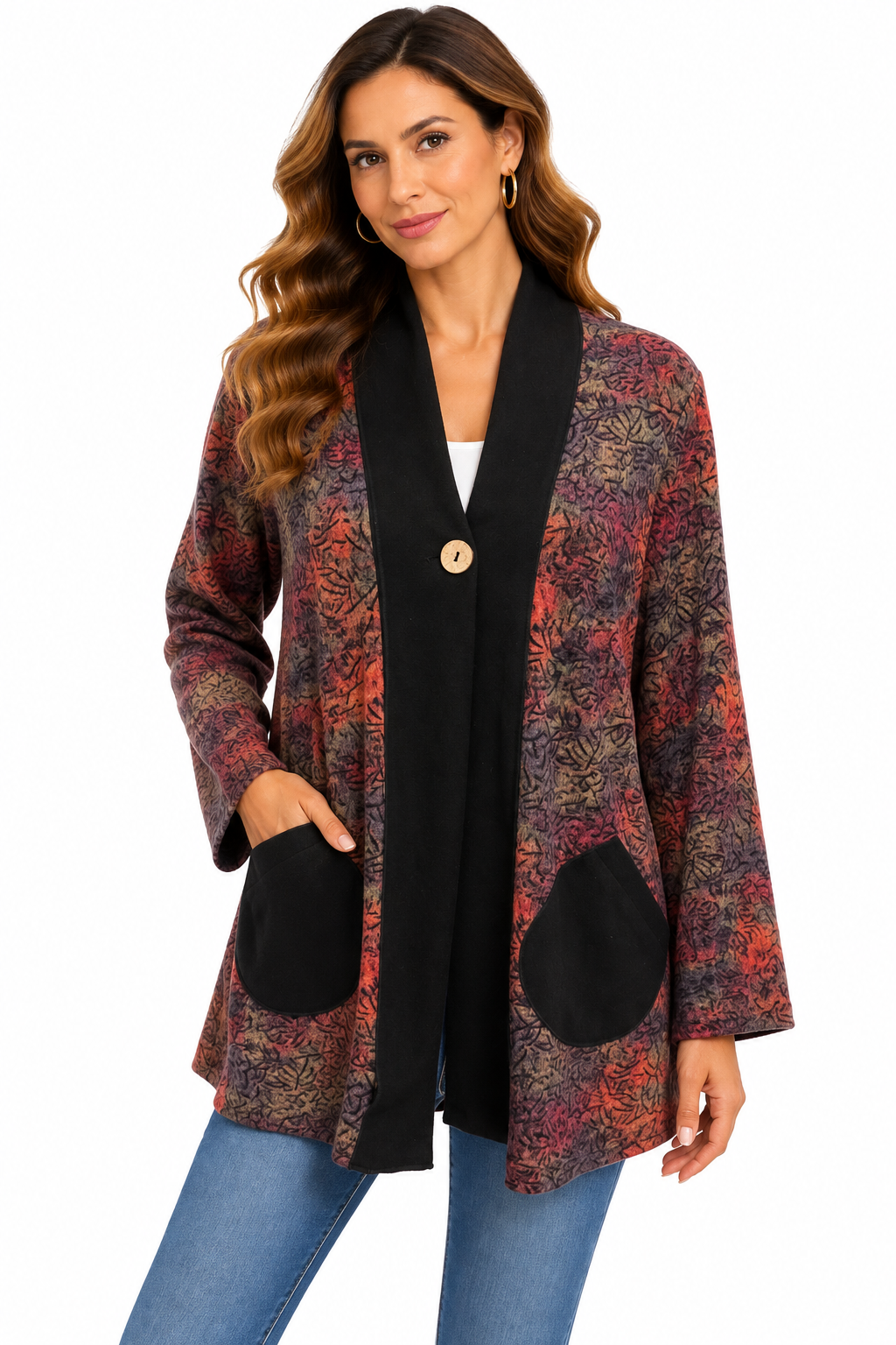 Women's Multi color red wood singe button open