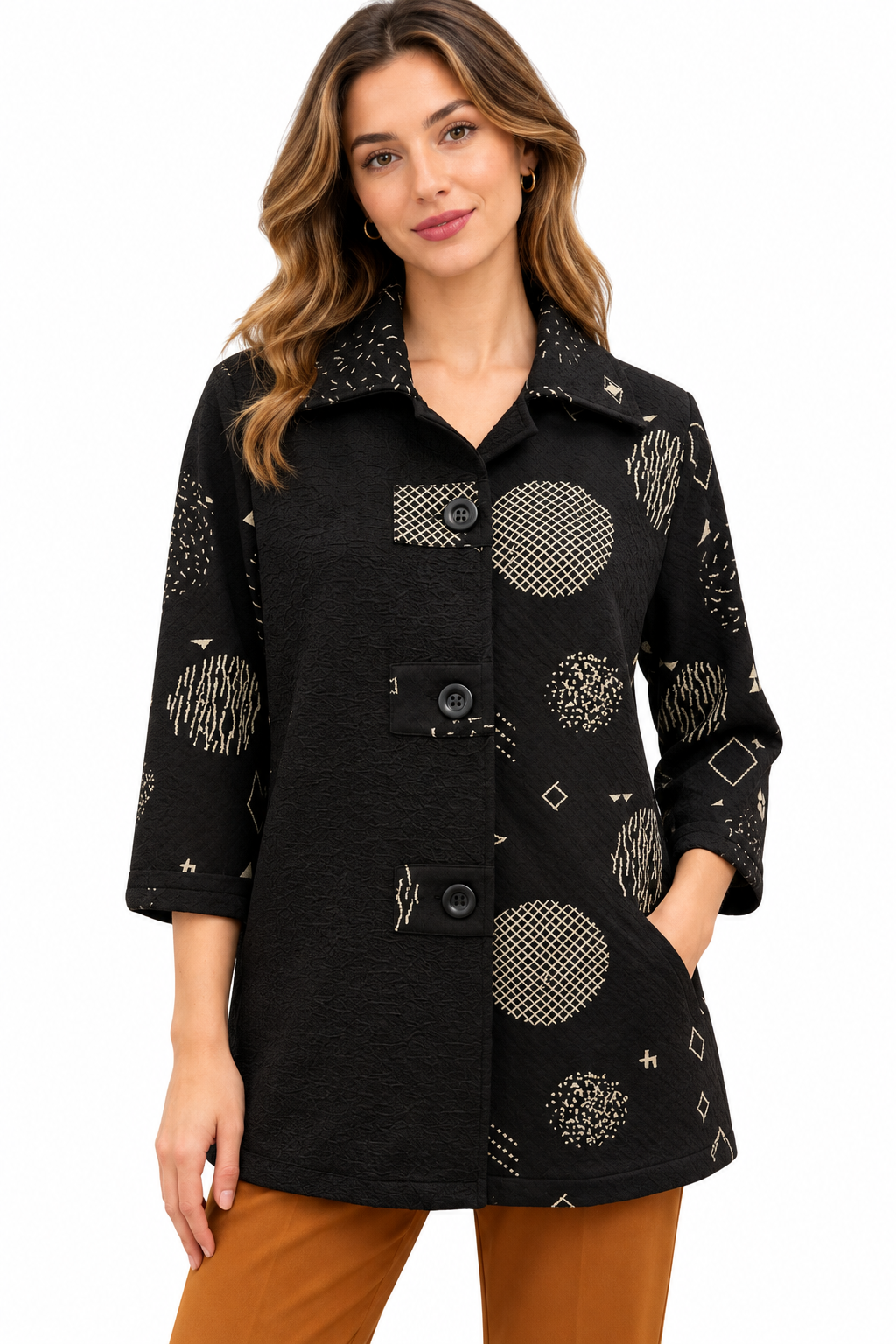 Women's Black and white cloud three button Jacket