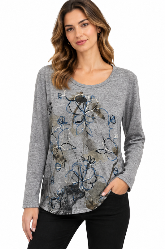 Women's Floral Artwork Round neck Top