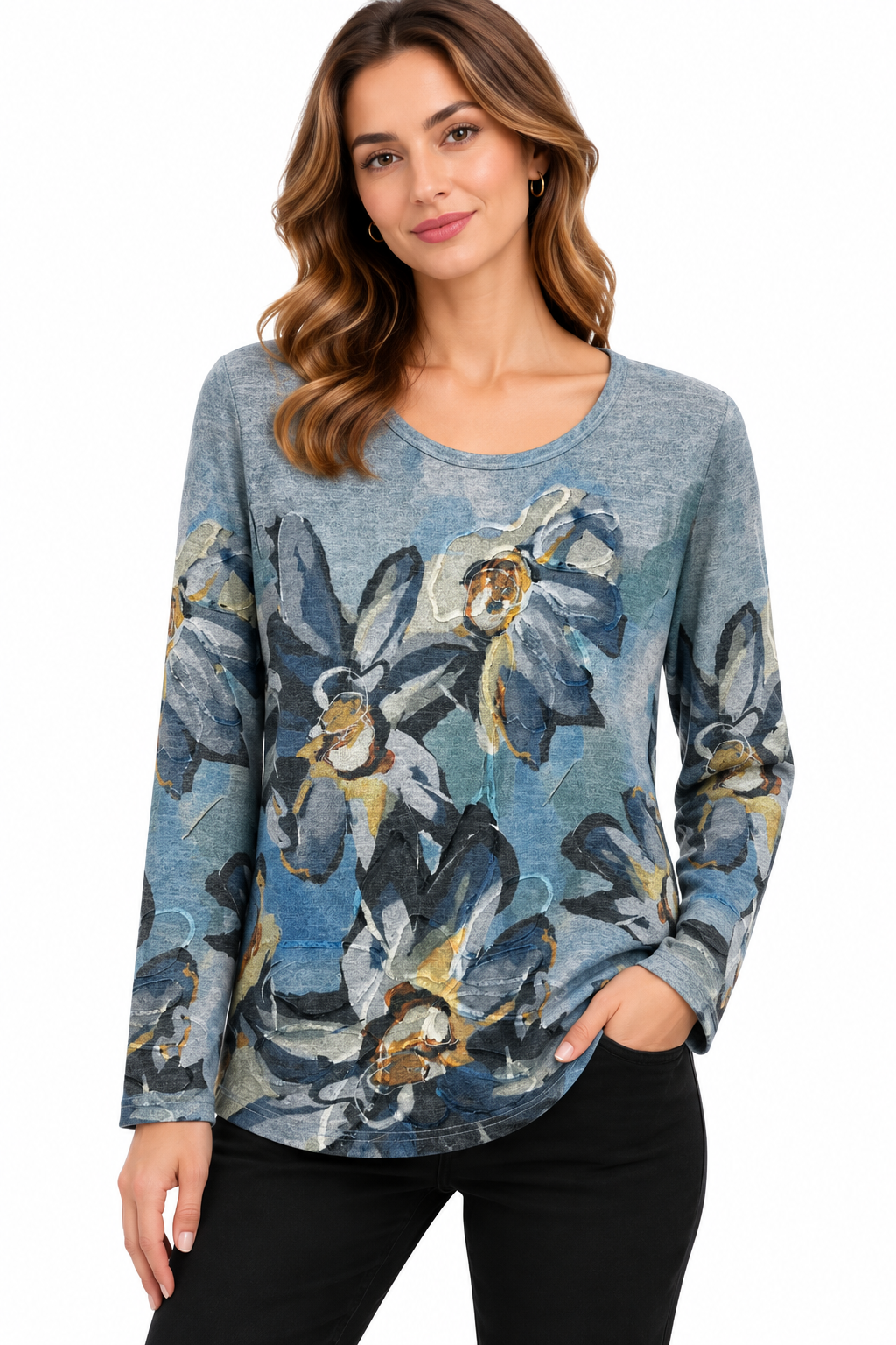 Women's Floral water mark artwork blue mountain top