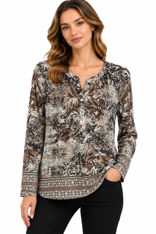 Women's brown floral v neck Top