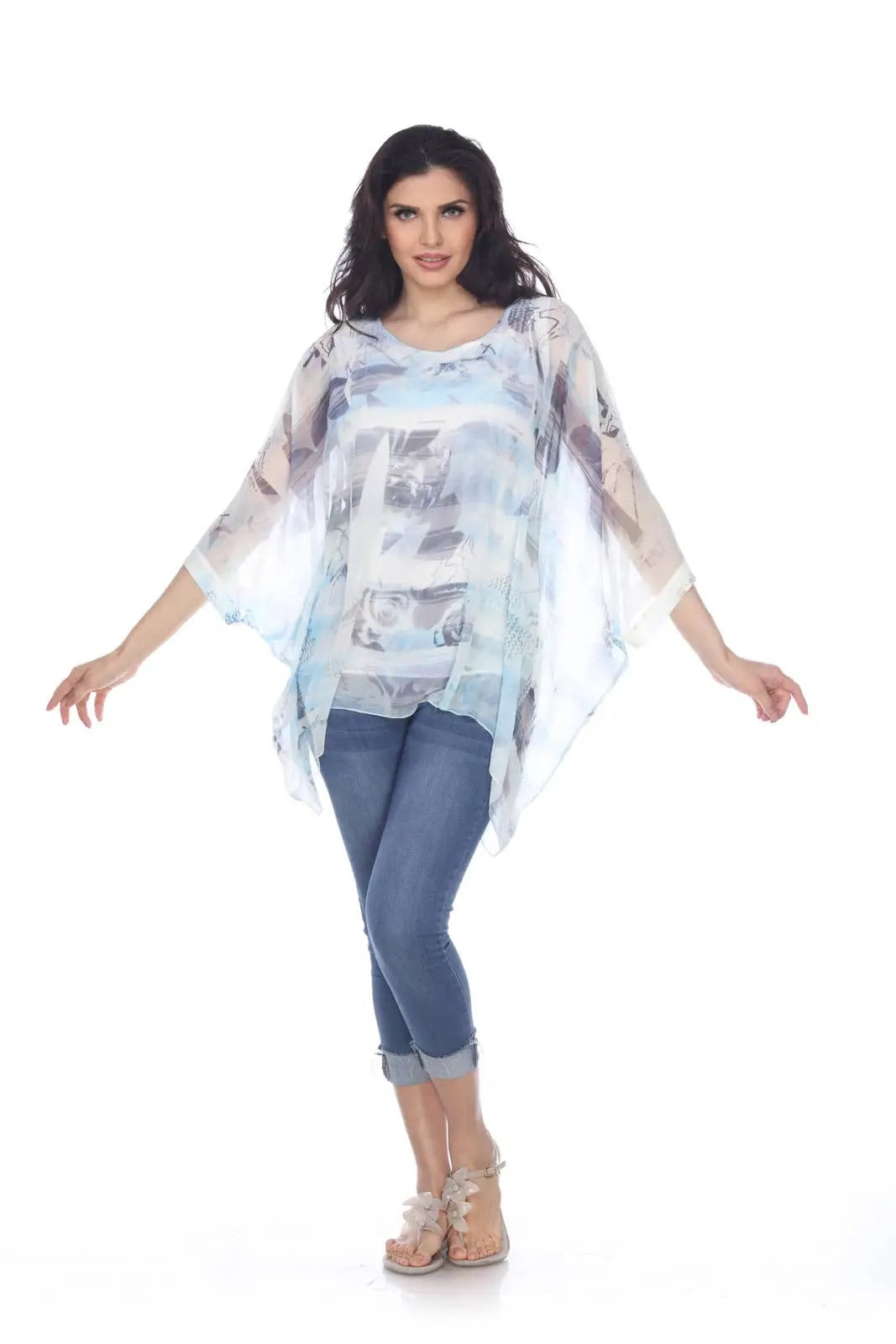 Women's Abstract Print Sheer Poncho Top