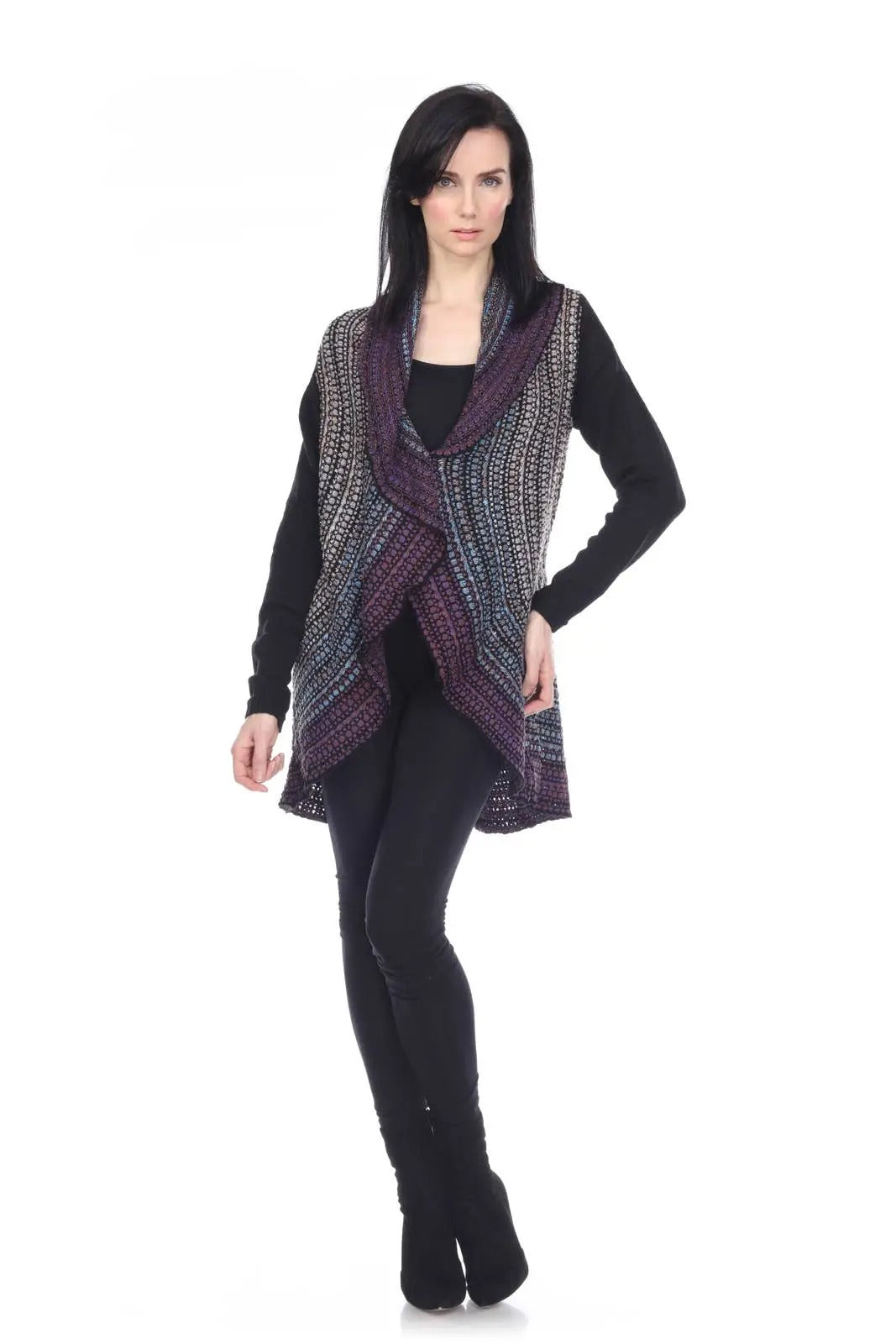 Women's Patterned Open Front Cardigan Vest