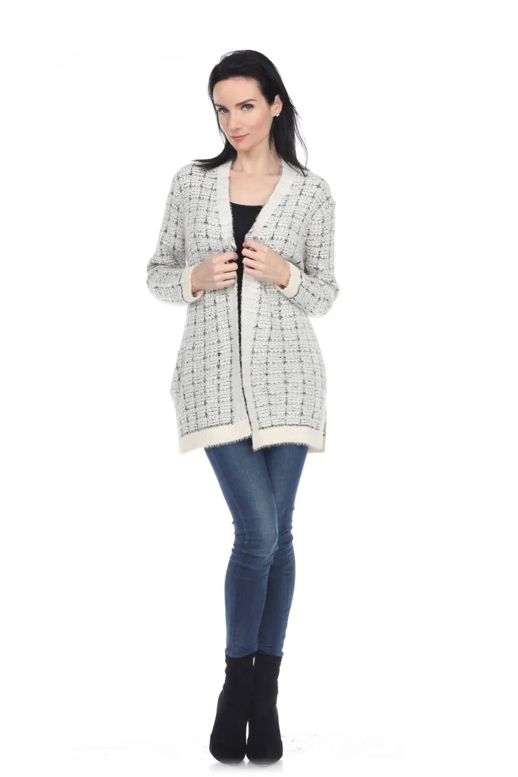 Women's Tweed Open Front Cardigan with Textured Knit