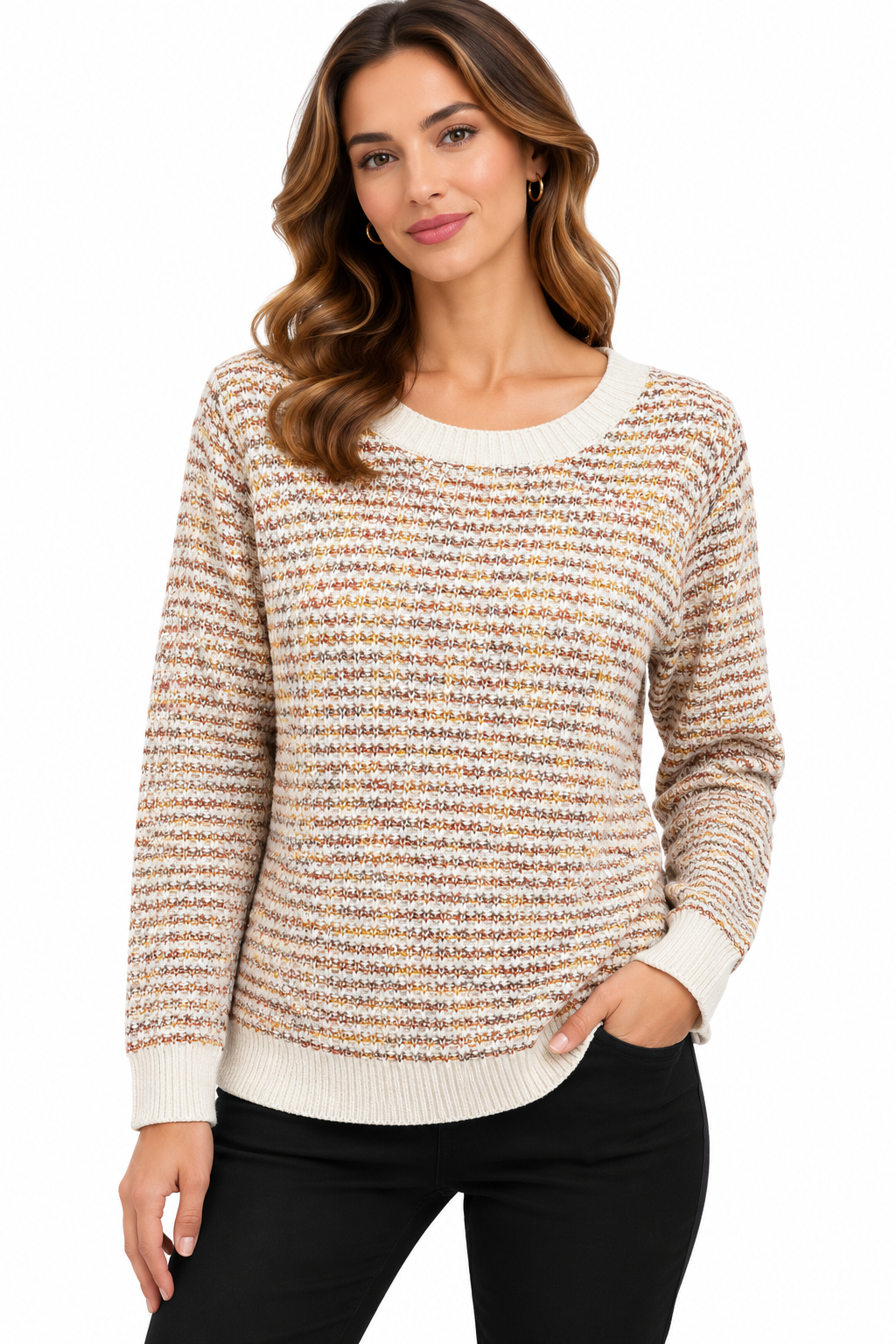 Women's Gold multi Round Neck Sweater Top