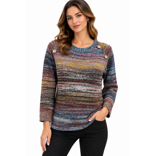 Women's Blue Multi Decorative Round neck Sweater