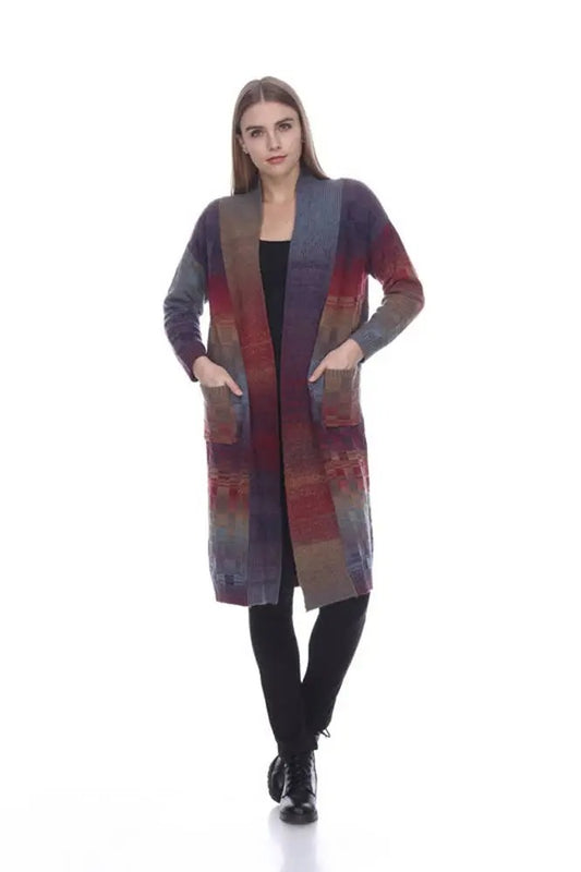 Women's Colorblock Patchwork Long Cardigan