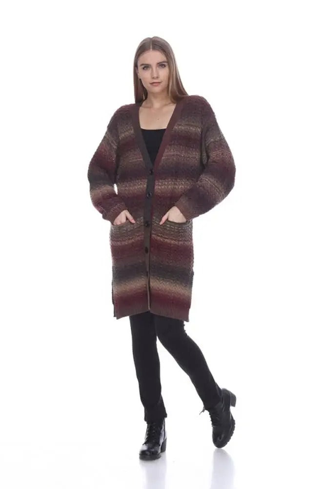 Women's Ombre Striped Cardigan with Pockets