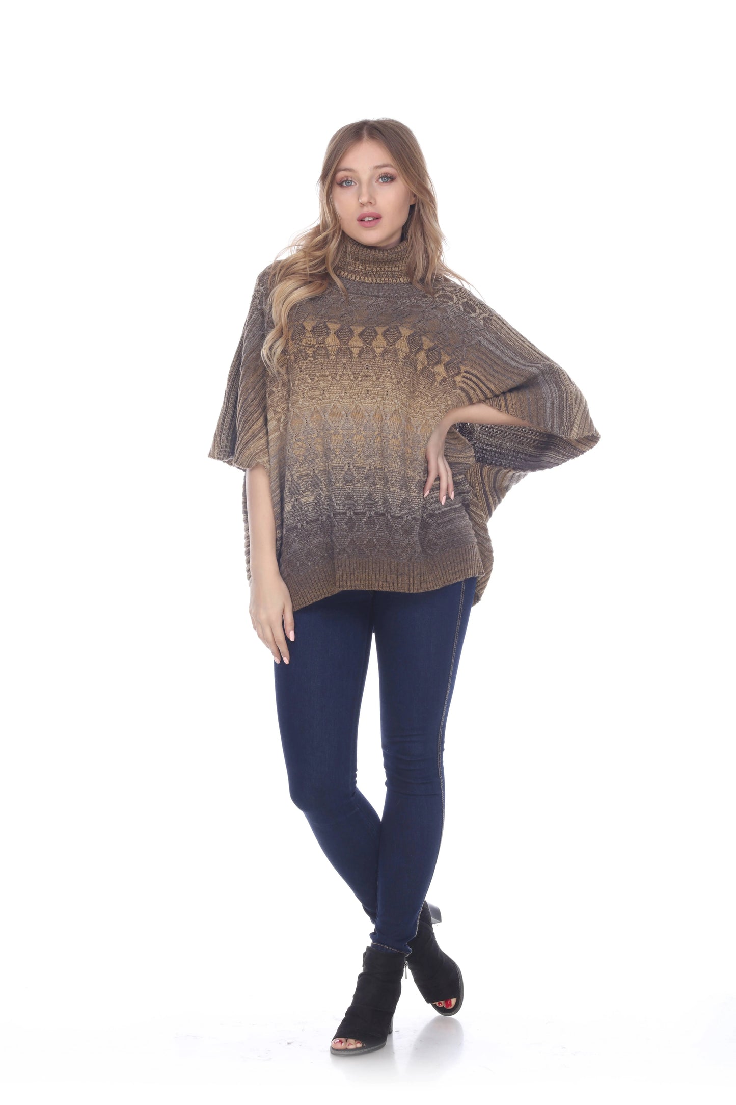 Women's Taupe Ombre Turtleneck Poncho Sweater