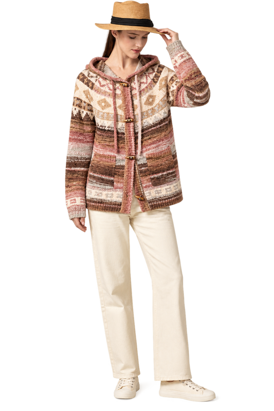 Women's Pink Multi button hood rose sweater Jacket