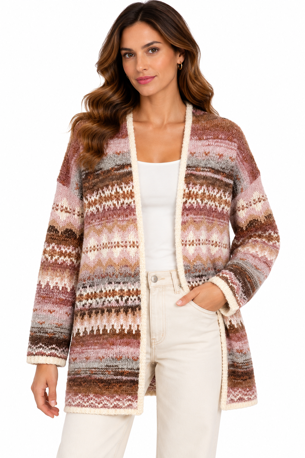 Women's Multi Rosewood open front sweater Cardigan