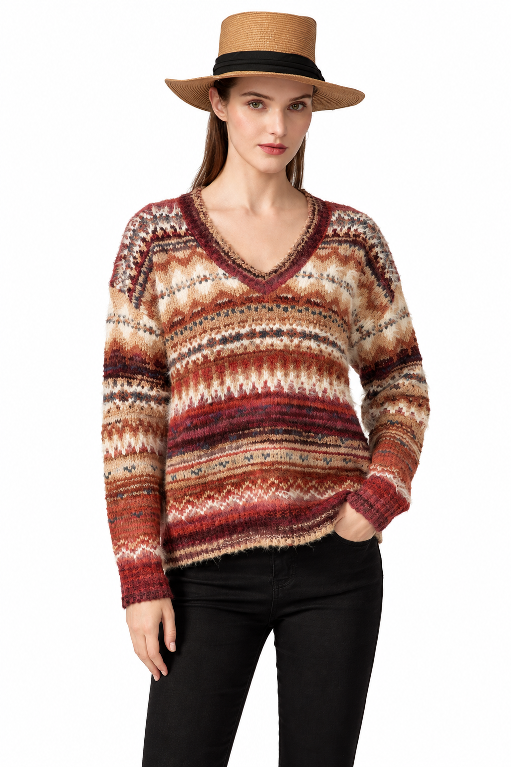 Women's Earth V neck Sweater Top